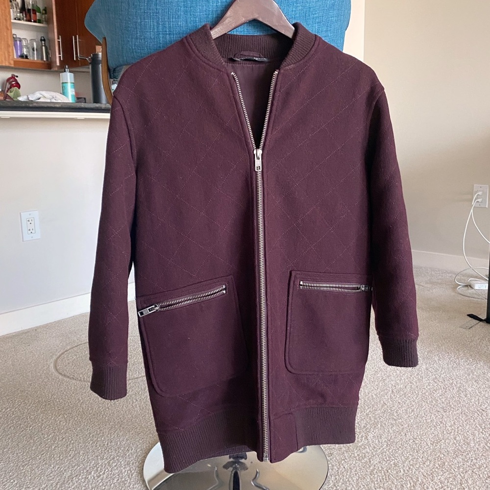 Topshop maroon quilted bomber coat